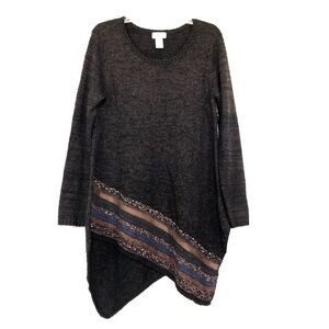 Soft Surroundings Brown Asymmetrical Striped Hem  Sweater size Small